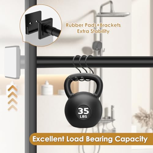Image of Long Tension Shower Curtain Rod 31-96 Inch(8ft) No Drilling Adjustable Outdoor Curtain Rod 1 inch Dia Rustproof Stainless Steel for Patio Bathroom Windows Matte Black