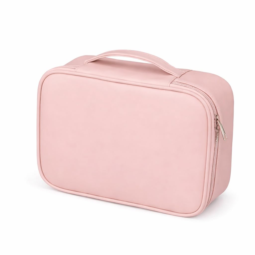 Cosmetic Storage Bag with Dual Layer Compartments and Zipper Closure, Portable Makeup Organizer Case with Handle-image-16