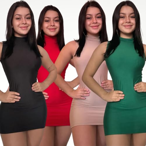 Vestido Tubinho Curto Colado Gola Alta Verão (BR, Alfa, Único, Regular, Regular, Preto)