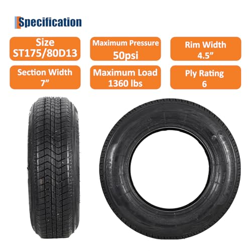 ST175/80D13 Trailer Tires 175 80 D13 Trailer Tires, Load Range C, 6 PLY, Set of 2 - Image 3