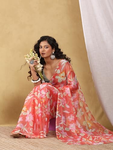 Image of Garden Vareli Floral Print Nara Chiffon Saree