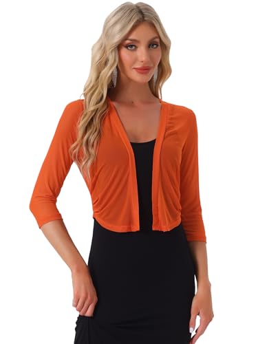 Image of Allegra K Bolero Shrug for Women's Elegant 3 /4 Sleeve Mesh Sheer Cardigan Formal Jacket for Evening Dresses