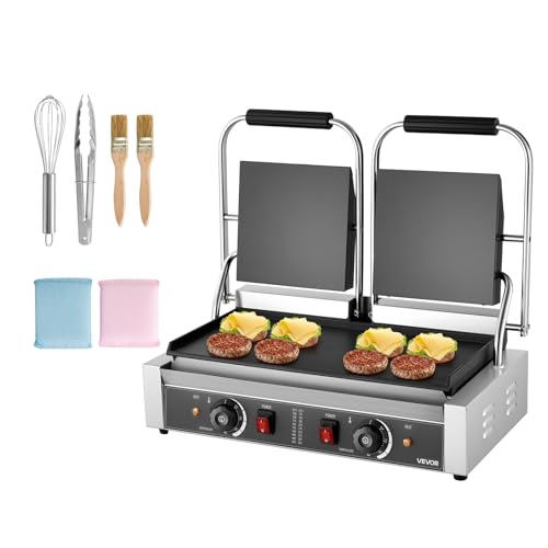 VEVOR Gril Panini Électrique de 3600 W, Double Presse à Panini avec Plaque Émaillée Plate de 48,5x23 cm, Appareil à Sandwich en Inox, Contrôle de la Température,...