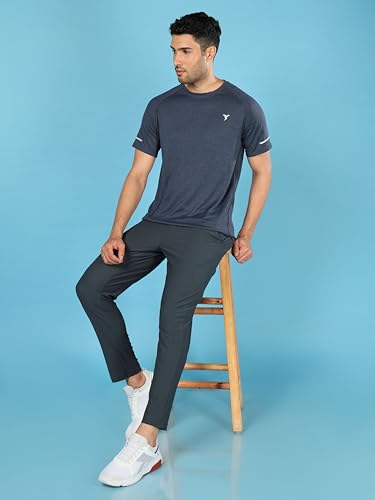 Image of TECHNOSPORT Men's Melange Slim Fit Round Neck T-Shirt Double Cool Raglan Sleeve Slip On Polyester for Gym Running Workout UPF50+ Anti Odour