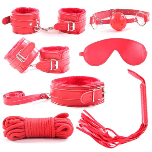 Bondage sesso BDSM Bondage Kit, 7 pezzi Bondage Set Fetish Legami letto Kit Flogger Manette Corda Collare Bandage SM Giocattoli per adulti per donne uomini