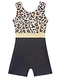 UNICOMIDEA Brown Leopard Gymnastics Outfit Girls Sleeveless Leotard With Short Casual Round Neck Kid Dance Biketard 9-10 Years Girls Cheetah Unitard Gymnastic Clothes Size 10