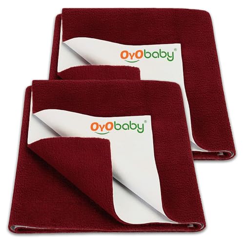 Image of OYO Baby Waterproof Baby Dry Sheet Set, Pack of 2 Medium 100x70 cm | Quick-Drying, Extra Absorbent Mattress Protectors | Soft & Breathable Fabric for Newborns to 12 Months - Maroon