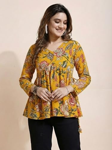 Image of Youthnic Women's Poly Rayon Printed Alia Cut Peplum Top | Top for Office | Women's Tunics | Short Kurti Women| Regular Fit