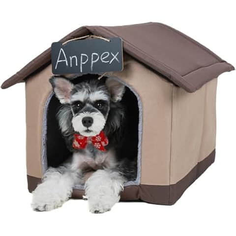 ANPPEX Indoor Dog House,Cozy Inside Dog House with Cushion,Warm Covered Dog Bed House,M Size Insulated Dog House for Cats and Small Dogs,Brown Cover