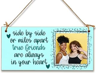 Personalised Wooden Plaque with Photo Side by Side Miles Apart Heart Friendship BFFs Bestie Gift Door Sign Hanging