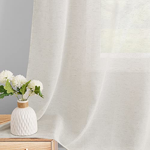Sheer Curtains 63 Inch Length 2 Panels, Natural Linen Curtains Shabby Chic Curtains For Kids Nursery Girls Bedroom Rod Pocket Light Filtering Window Curtains Casual Farmhouse Decor, 52X63, Blue Ruffle #TOP3