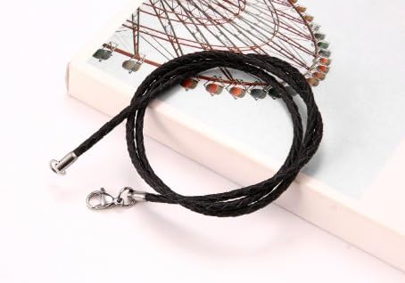 JewelryWe New 3mm Twisted Braided Rope Black Leather Cord Chain Necklace with Silver Clasp 22.4 Inch (with Gift Bag)
