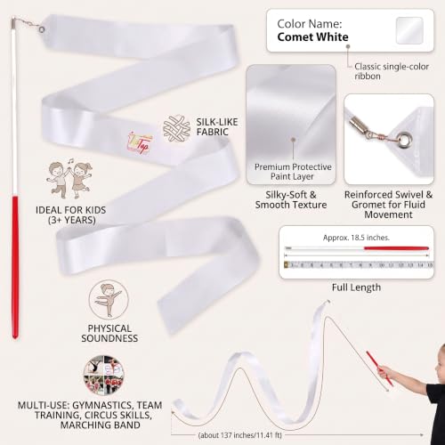 Image of Gymnastic Rhythmic Dancing Ribbon Streamer Stick (1 Piece) (Comet White)