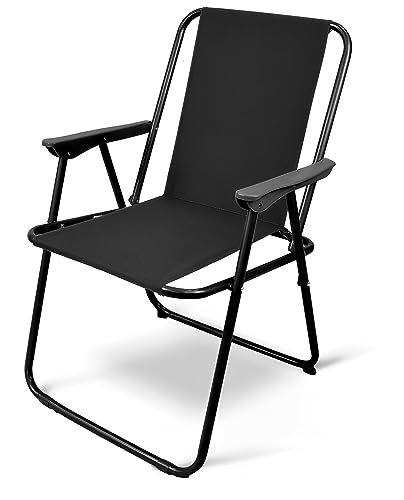 Aggloz | Folding Metal Beach Camping Chair Portable Garden Armchair - Foldable Lightweight Outdoor Picnic Seat | UK (Black)