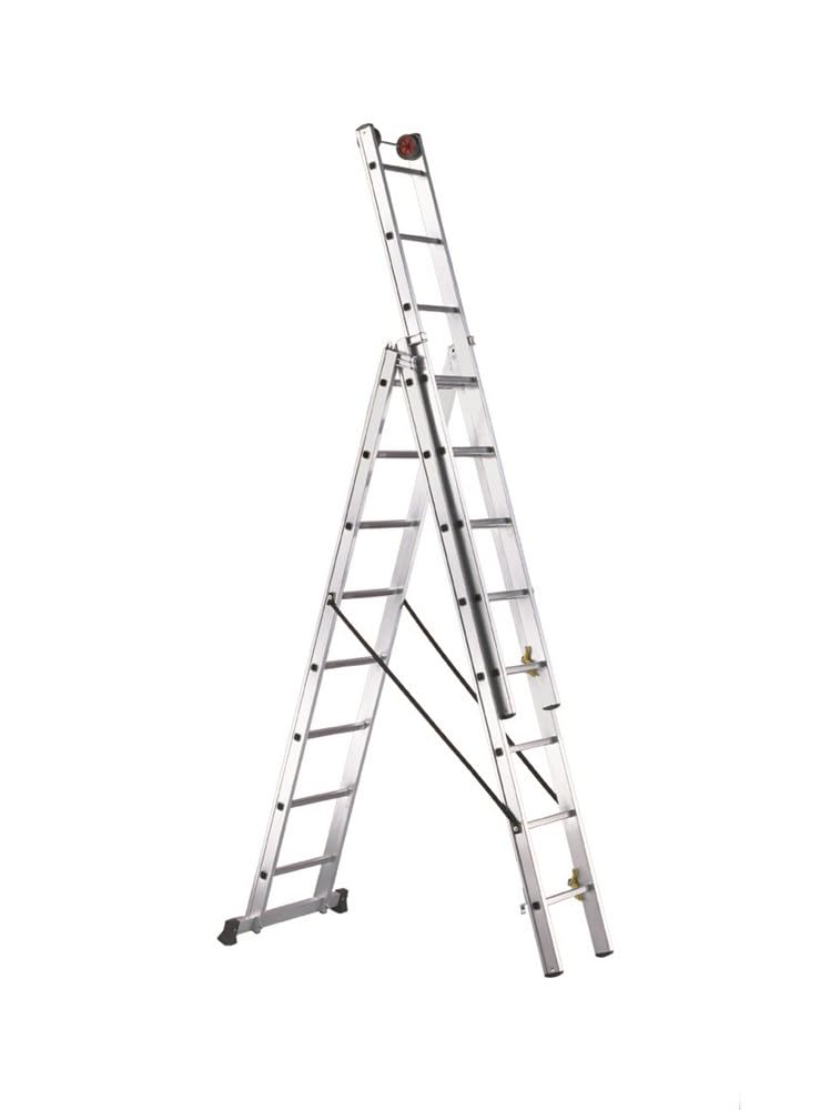 Svelt Scala 3 Tronchi Professionale in Alluminio Trasformabile in Scala d'Appoggio e Doppia con Guardacorpo di Protezione, Euro E3 "R" 3x8 gradini