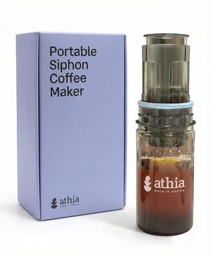 ATHIA Cafetera portátil con sifón para viajes y camping, cafetera manual 4 en 1 para preparación caliente y fría, sistema inspirado en sifón, botella Tritan de 13.5 onzas/400 ml, filtro reutilizable