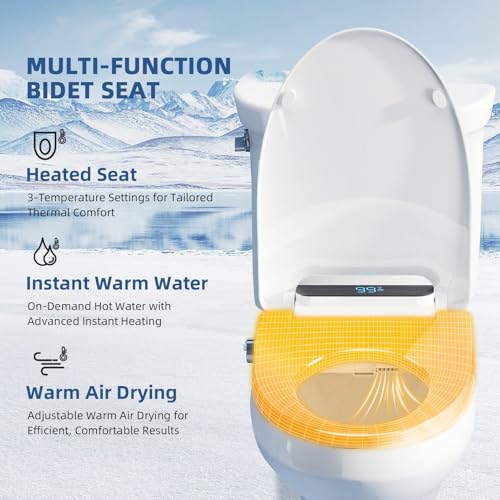 Image of Electric Bidet Toilet Seat Elongated, Heated Bidet Seat with Instant Warm Water, Warm Air Dryer, Self-Cleaning Stainless Steel Nozzle, Heated Seat, Night Light, Remote Control, Soft Close