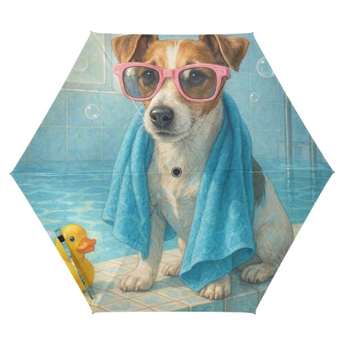 Wudan Paraguas para lluvia de 39 pulgadas, plegable, automático, apertura y cierre, para hombres, accesorios de defensa al aire libre, Jack Russell, retrato de piscina