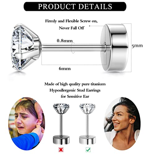 Fansilver Titanium Stud Earrings For Women Men Astm F136 Titanium Earrings Hypoallergenic Cubic Zirconia Flatback Stud Earrings Implant Grade Titanium Earrings Studs For Sensitve Ears 5Mm #TOP5