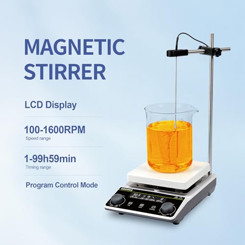 Magnetic Stirrer Hot Plate Stirrer LCD Display 300℃ Max.5L 5.9inch Magnetic Stir Plate 1600RPM Magnetic Mixer Magnetic Hotplate Stirrer with Stir Bar&Temp Probe Senso,110V