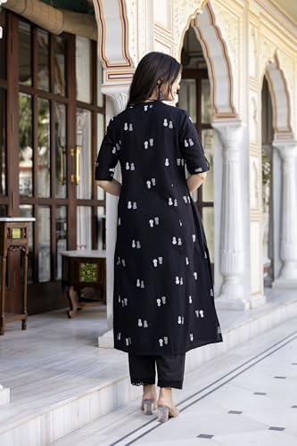 Image of Pistaa's Women Printed Mandarin A-Line Cotton Kurta With Palazzos