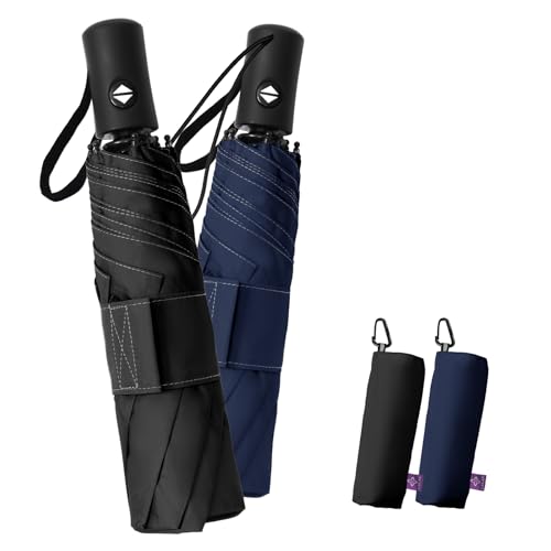 Image of LILAC Umbrella Small Stable Windproof 110 cm Pocket Umbrella Open-Close Compact Travel Umbrella with Fastener & Carabiner, Lightweight Folding Umbrella for Men and Women