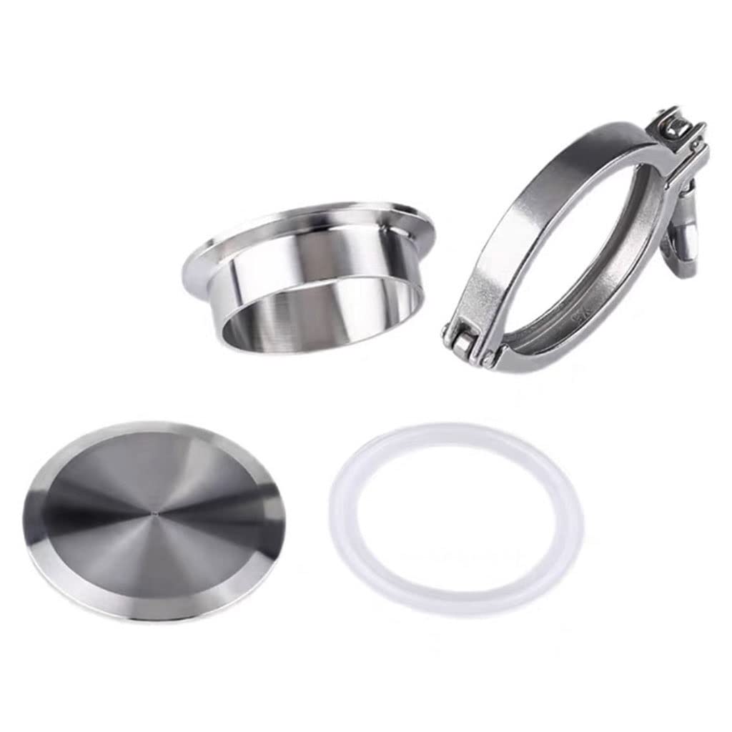 Juego de unión de férula de soldadura sanitaria de acero inoxidable 304, diámetro exterior de tubería de 19 mm a 168 mm con triple abrazadera, tapa final y junta de silicona(133mmx145)
