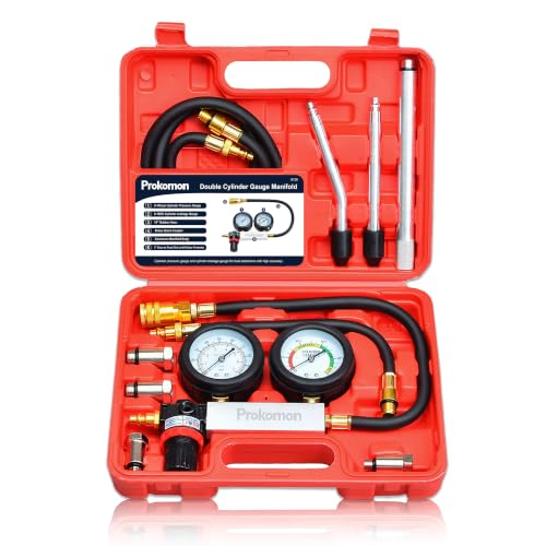 Engine Cylinder Leak Down Tester Kit;Gasoline Engine Leakdown Tester Kit with Extension Rod;Cylinder Leakage Tester Set for Pressure Check and Leakage Rate Test