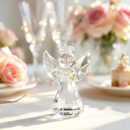 Image of HDCRYSTALGIFTS Crystal Angel Figurine Christmas Decor Glass Ornaments Art Collecible Gifts(Clear) | Clear,Crystal Figurines Collectibles,Glass Angel Ornaments For Whimsical Home Decor Memorial Gift