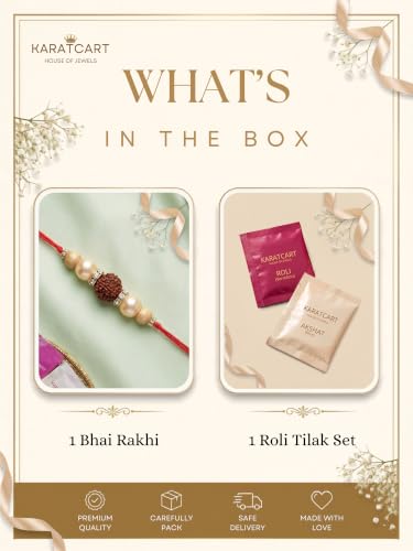 Image of Karatcart Traditional Rudraksha Rakhi for Brother Handmade Rakhi with Roli & Chawal