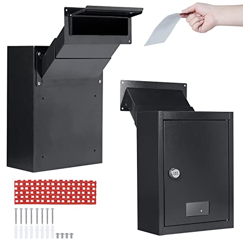 Toriexon Through The Wall Drop Box With Combination Lock, Adjustable Chute Deposit Safe Mail Box Black, Rainproof Mail Slots For Walls Thickness 2.8” To 7.9” For Home Office Hotel Apartment #TOP1