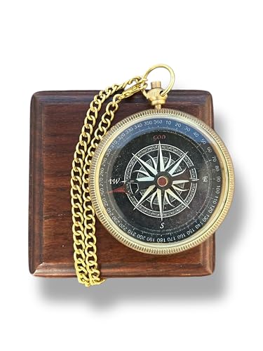 Brújula de latón con caja de madera vintage miniatura 6