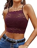 Avidlove Lace Bralette for Women High Neck Camisoles Racerback Double-Layered Crop Top Large Dark Purple