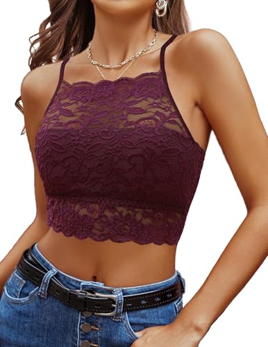 Image of Avidlove Lace Bralette for Women High Neck Camisoles Racerback Double-Layered Crop Top