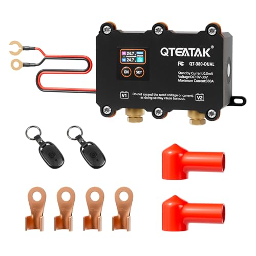 Image of 12V 24V 380A Smart Dual Battery Isolator Remote Battery Disconnect | Prevent Battery Drain for Car Truck RV, Low Voltage Cutoff /Acc Power Kill /Interval Mode, Manual /Auto /Remote Control