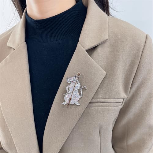 Image of Play The Cello Cat Cartoon Animal Brooch Lapel Pins Badge Unique Brooches for Women Girls Suit Dresses Clothing Backpacks Bags Hats Accessory Fashion Jewelry