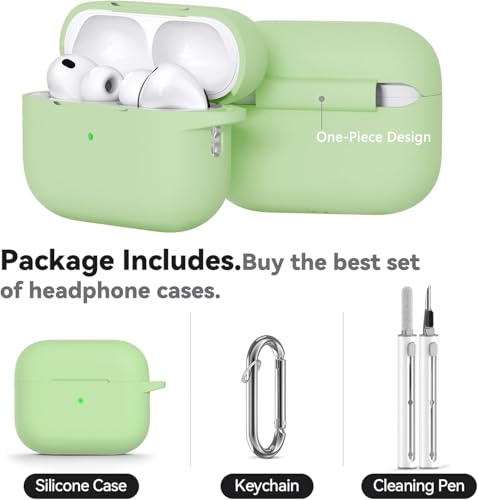 Image of Meyaar for AirPods Pro 3 Case 2025 with Cleaner Kit,Soft Silicone Protective Cases for Apple AirPods Pro 3rd Generation Case for Women Men,AirPod Pro 3 Accessories with Keychain(Pastel Green)