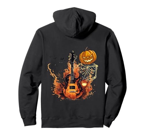 Divertente Halloween Skeleton Rocker con Chitarra Rock'N Roll Band Felpa con Cappuccio
