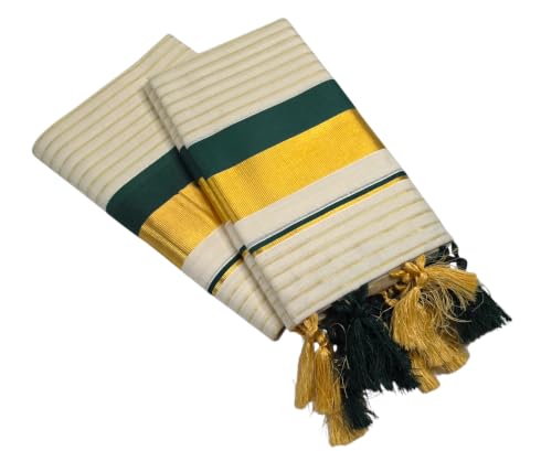 Image of Womens Kuthampully Set Mundu With Golden & Stripes Kara