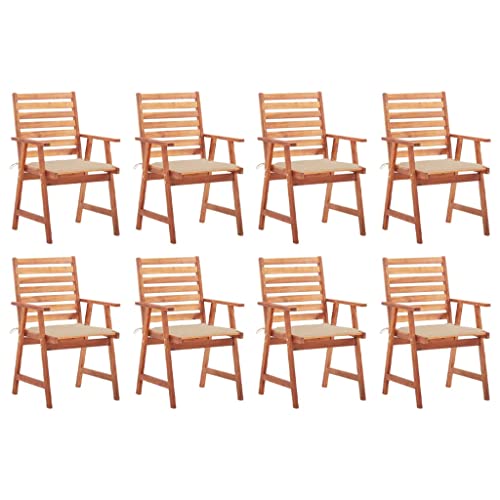 Loibinfen Patio Dining Chairs 8 Pcs With Cushions Beige, Solid Acacia Wood Armchair Outdoor Dining Chairs For Backyard Garden Poolside Balcony #TOP26