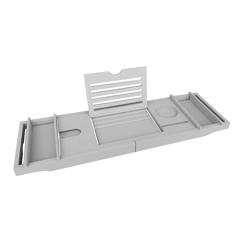Plateau de bain en bambou extensible avec support livre et verre de vin