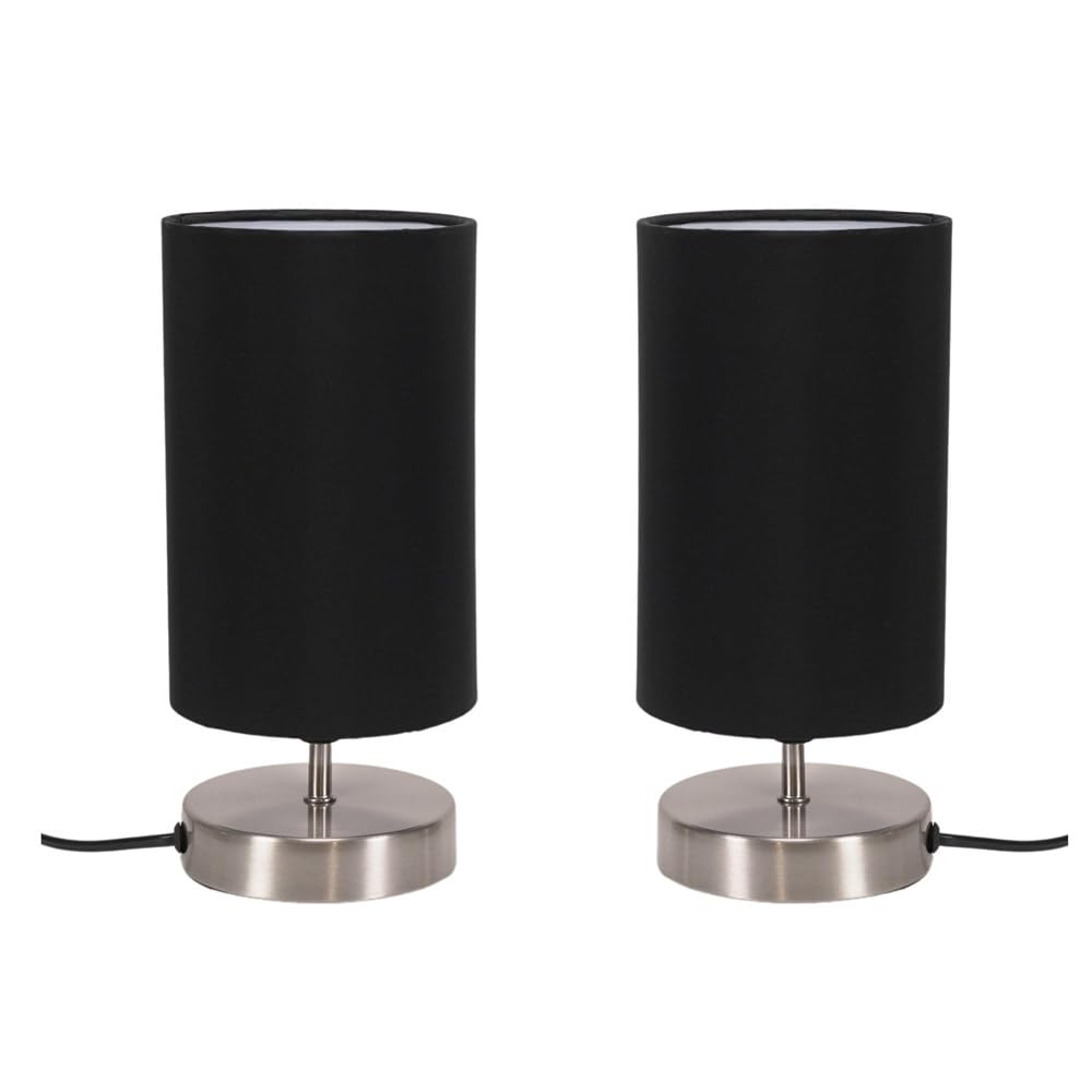 Valuelights Black | Brushed Chrome Cylinder Touch Dimmer Table Lamp With Fabric Shade | Home Décor, Bedside & Desk Lamp 150Cm