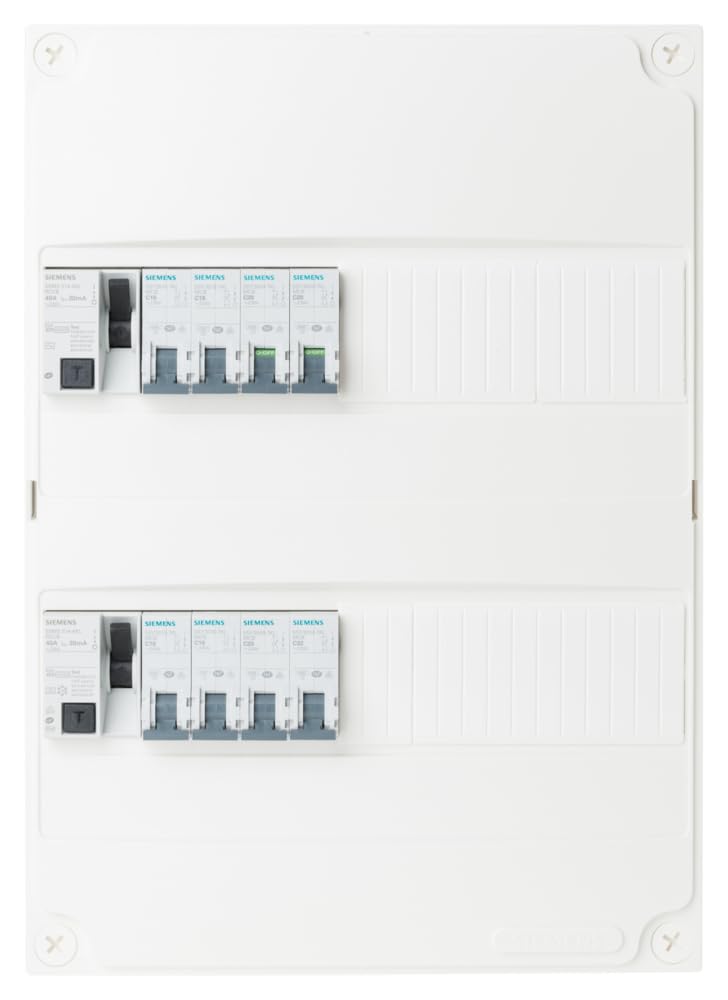 SIEMENS - Tableau électrique pré-équipé 2 rangées 26 modules 8 disjoncteurs 2 interrupteurs différentiels NFC 15-100