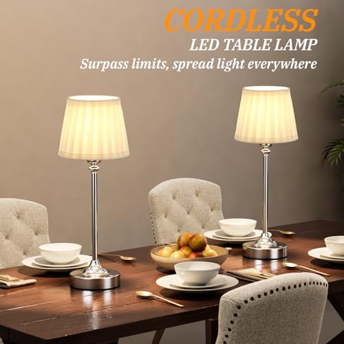 Image of Kakanuo Cordless Table Lamp Rechargeable Silver - 1 Pack 4000mAH Battery Operated Lamp for Decor, 3000K Stepless Dimming Touch Control Wireless Lamp for Bedroom, Dining Table, Counter, Living Room