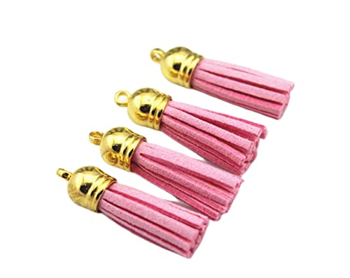 Mixed Color Faux Suede Tassel Leather Charm With Ccb Cap For Keychain Cellphone Straps Jewelry Charms (120 Gold Tassel Of 1-1/2 Inch) #TOP2