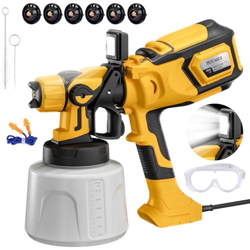 LED Light Paint Sprayer,1000W Paint Gun with Cleaning & Blowing Joints,1400ml Cup Spray Paint Gun with Adjustable Flow Width,6 Nozzles and 3 Patterns,Yellow Paint Sprayer for House Painting