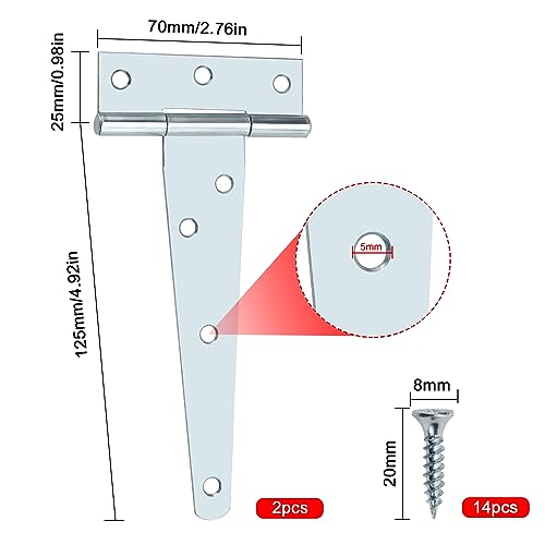 YIXISI 2 PCS 5 inch T-Strap Hinges, Strap Tee Hinge, Metal Gate Strap Hinge with 14 PCS Screws - Image 2