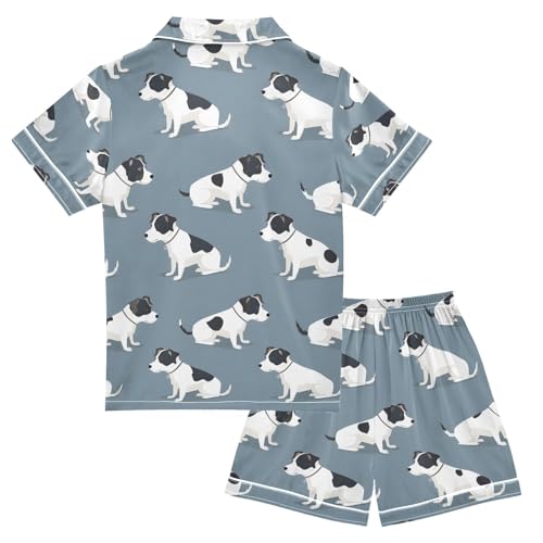 ALAZA Puppy Dog Blue Cartoon Pajamas Satin Pajama Set Short Sleeve Button Down Sleepwear2
