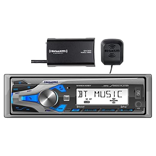 Dual Electronics WMSX42BT Marine Stereo LCD Single DIN with Built-in Bluetooth, SiriusXM SXV300 Tuner, USB Port and $70 Online/Mail-in Rebate