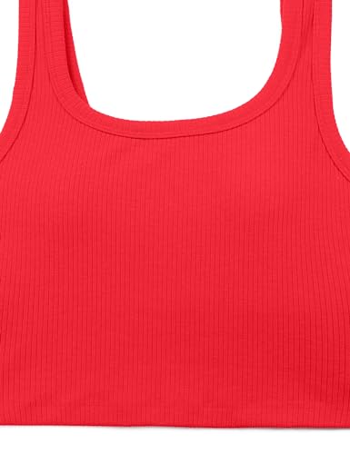 Image of CRZ YOGA Ribbed U Neck Crop Tank Tops | Medium Support, Removable Pads, Casual, Wide Straps, Longline Sports Bras for Women